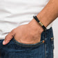 Heren Armband van Zwart Leer – Aanpasbaar met Afwerkingen in Zilver of Goud 